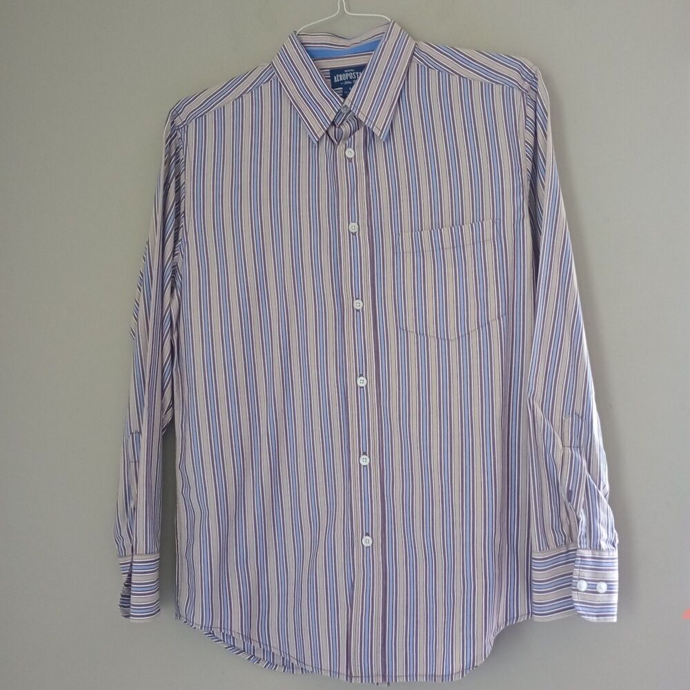 Aeropostale Striped 100% Cotton Long Sleeve Button Up Slim Fit Shirt Size Small